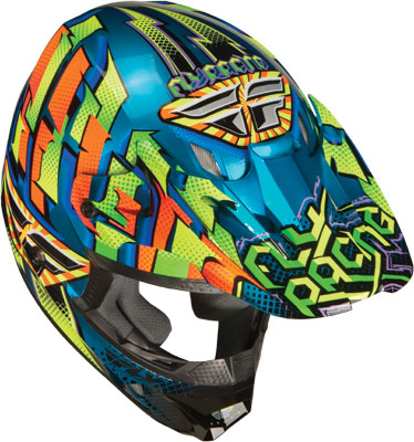 Blue/Yellow/Orange Kinetic Dash Helmet (angle)