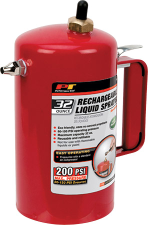 Heavy duty steel constructionReusable and refillable, 32 oz capacityPressurize with your air compres