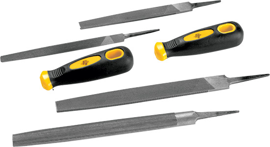 Heat treated carbon steel filesDurable black rubber handles with plastic insertsLifetime warranty In